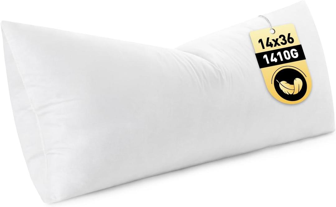 MIULEE 14x36 Inch Down Feather Pillow Insert,Fluffy and Comfy Throw Pillow with Cotton Fabric for Bed Couch and Sofa