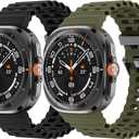 2 x 2 Pack Ocean Bands Compatible with Samsung Galaxy Watch Ultra 47mm (2025/2024) Women Men, Adjustable Breathable Silicone Strap for Galaxy Watch Ultra Bands (Black/Army Green)