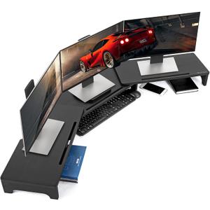 Nnewvante Monitor Stand Riser, 60 inch Bamboo Triple Monitor Stand for Desk