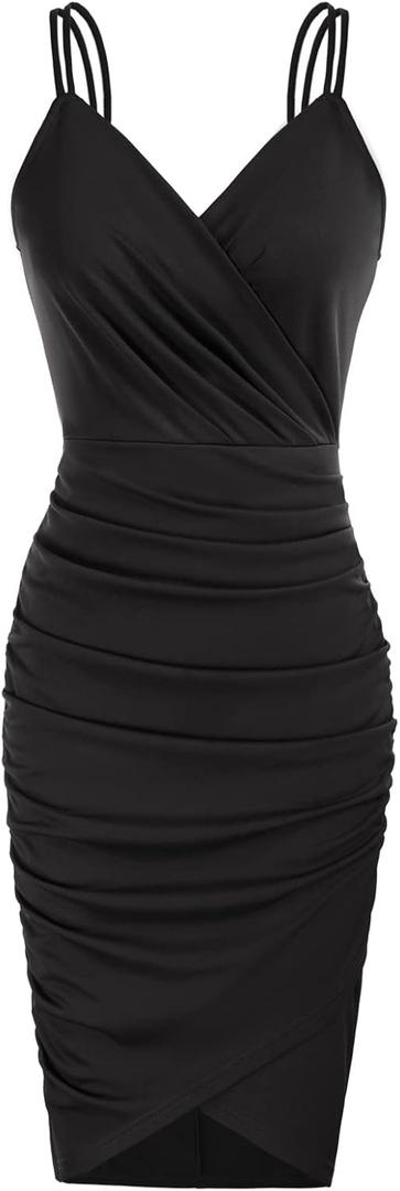 GRACE KARIN Women's Sexy Spaghetti Straps Cocktail Dresses for Wedding Guest Ruched V-Neck Bodycon Dress, S