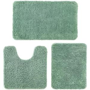 MIULEE 3 Pieces Bathroom Rugs and mats Sets Extra Thick Non Slip Microfiber Bath Mats and U-Shaped Contour Toilet Rug for Bath Room Floor Restroom,20"x30"+20"x20", Sage Green
