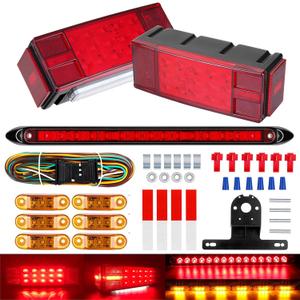 Boat Trailer Lights Kit, Boat Trailer Lights LED Submersible Kit with Amber Trailer Marker Lights Light Bar, 29FT Trailer Wiring, Stop Brake and White Backup Reverse Lights for Boat RV Truck