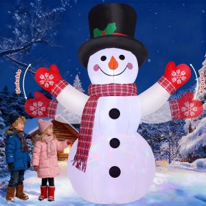 COMIN 8 FT Christmas Inflatables Outdoor Decorations Inflatable Snowman Shaking Hand Blow-ups with Built-in LEDs for Yard Party Lawn Decor