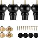 Maricome 4 Inch Wood Legs Set of 4 Pre-drilled M8 Bolt Black Replacement Furniture Leg Bun Feet for Dresser Cabinet Chair
