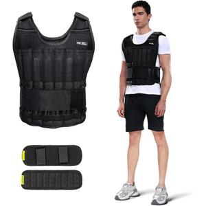 Weighted Vest Men 20lb/30lb/40lb/50lb/60lb Adjustable Weight Vest with Steel Plates Weights for Walking Strength Training Running Workout (Black)