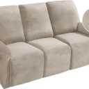 MAXIJIN 8 Pieces Recliner Sofa Covers, Stretch Velvet Reclining Couch Covers for 3 Cushion Furniture Covers, Thick, Soft, Washable Reclining Sofa Slipcovers (Sofa Recliner, Khaki)