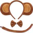 Monkey Ears and Tail Set, Monkey Costume Headband Accessory for Adult Halloween Animal Cosplay Set