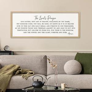 comurdyo The Lords Prayer Our Father Sign Wall Decor 40"X15" Bible Verse Quotes Christian Scripture Large Catholic Inspirational Wooden Framed Wall Hanging Art (Wood)