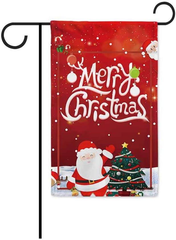 Merry Santa Clause Decorative Garden Flag Happy Winter Holiday Snow Deer Home Deocr Baner for Outside 12.5X18 Inch Double Sided (11)