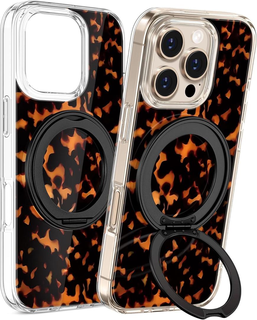 Loheckle for iPhone 16 Pro Max Case with Stand- Compatible with MagSafe Women Girls Cute Clear Girly Aesthetic Unique Design Soft TPU Magnetic Ring Phone Cover for Apple 16 Promax, Brown