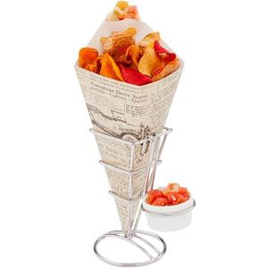 Restaurantware-10-Inch Eco-Friendly Finger Food Cones with Built-in Condiment Dipping Pocket: Perfect for Appetizers - Food-Safe Paper Cone with Newsprint Styling - Disposable - 100-CT