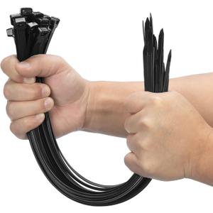XINGO 16 Inch Black Large Zip Ties Heavy Duty 100 PCS, 200 LBS Ultra Strong Plastic Wire Ties, Large Cable Ties Extra Long Tie Wraps, Indoor and Outdoor UV Resistant