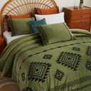 EVENHUG Velvet Boho Comforter Set King Size 3 Pieces Olive Green Cozy Fluffy Bedding Sets with1 Comforter and 2 Pillowcases (104"x90")
