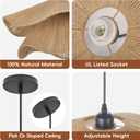 Littleglovo Pendant Lights Kitchen Island, 15.7" Boho Jute Rope Hand Woven Hanging Light Fixture, 1-Light Wicker Coastal Rustic Farmhouse Chandelier for Dining Room Bedroom Living Room Entryway Foyer