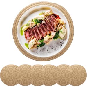 6 Pack Round Woven Placemats, 12 Inch Jute Braided Place Mats, Natural Straw Rattan Placemats, Heat Resistant Non-Slip Mat for Kitchen Dining Table, Hot Dishes Bowls Pans Plates Pots