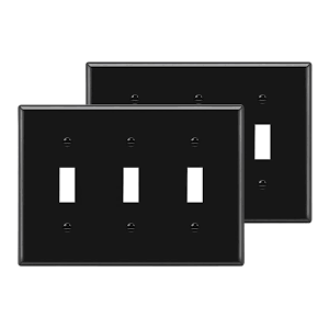 BESTTEN 2 Pack 3-Gang Toggle Wall Plate, Unbreakable Polycarbonate Toggle Light Switch Cover, Standard Size, UL Listed, Black
