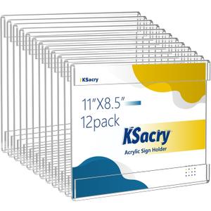 KSacry 12 Pcs Acrylic Sign Holder 11 x 8.5, Horizontal Wall Mount Sign Holders with 3M Adhesive, Clear Plastic Frames Paper Display Sign Holders for Office, Home, Store, Restaurant - No Drilling