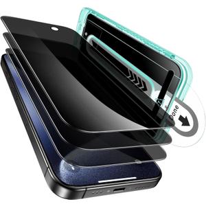 ESR 3 Pack for iPhone 15 Pro Max Privacy Screen Protector, Anti-spy Tempered-Glass Privacy Screen Protector with Flawless Fit Tray, Micro-curved Edges, Case Friendly