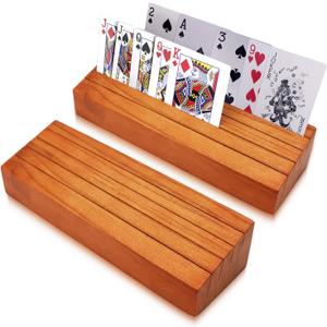 hismocal Playing Card Holders Deck Stand, Play Cards Holder for Kids or Elder People, Hands-Free Wood Holder Racks,Tray for Organizing Cards (2 Pack)