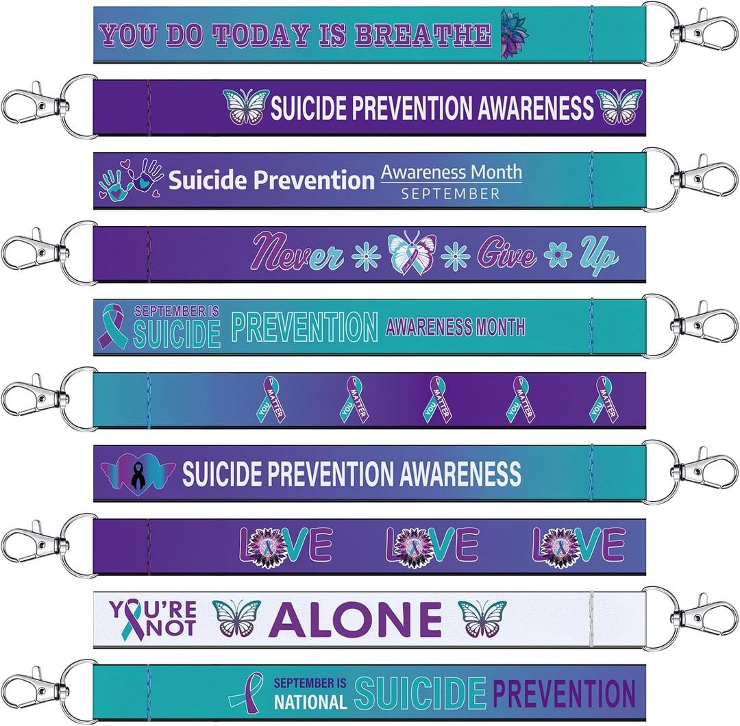 2 x Ecally 100 Pcs Suicide Prevention Awareness Lanyard Keychains Gifts Bulk Purple Teal Ribbon Inspirational Keychains Prevention Awareness Inspirational Supplies