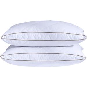 Puredown Natural Goose Down Feather Pillows for Sleeping Oval Gusseted Feather Down Pillow 100% Cotton Pillow Cover with Leaf Quilting King Set of 2