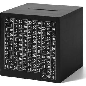 Wooden Savings Challenge Box for Adults Kids, Wood Coin Piggy Bnak, Must Break to Open Money Box with Counter (Black, 4.5inches)
