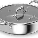 COOKER KING 5QT Stainless Steel Saute Pan with Lid, Hybrid Nonstick Deep Saute Pan, Chicken Fryer, Tri-Ply Clad Even Heat Distribution, Dishwasher-Friendly,Oven Safe to 500F, Induction Compatible