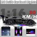 HTURCCOP 1:16 RC Drift Car 2.4GHz Spray 4WD LED Lights 30+KM/H High Speed Remote Control Car 2 Batteries 60Min Infinitely Variable Speed Drift Car Toys for Adults and Kids (Black 1:16)