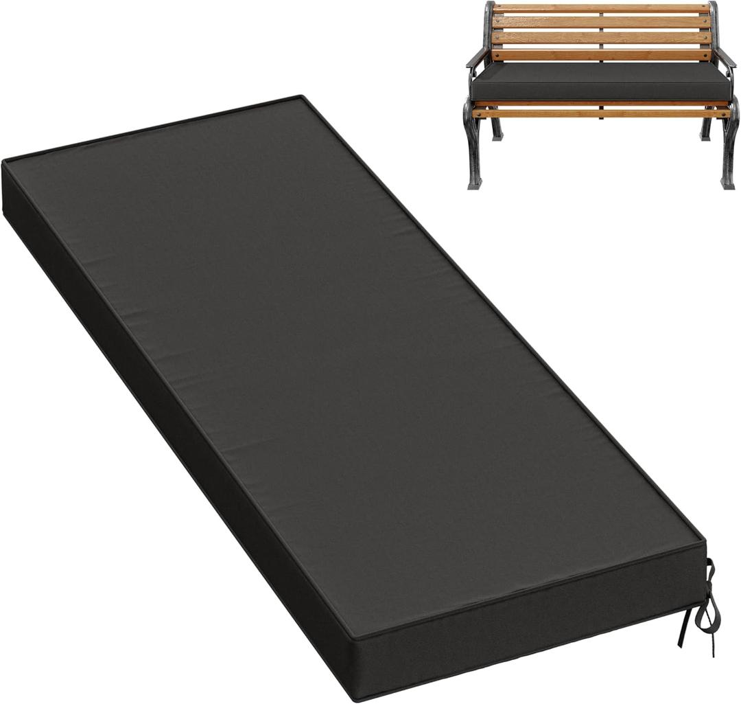 Premium Outdoor Bench Cushions for Patio Furniture 3.5inches Memory Foam Bench Cushion Waterproof Fade Resistant Porch Swing Cushions with Straps 4818 Inch Black