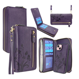 Wallet Case for iPhone 15/14/13, Floral Dark Purple
Crossbody, Dual Zipper, Detachable, Leather