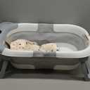 MoreFeel Collapsible Baby Bathtub for Newborn with Thermometer & 1 Hooded Towel & 1 Soft Floating Cushion,Portable Travel Bathtub with Drain Hole, Durable Foldable Baby Tubs for Infants to Toddler (Grey)