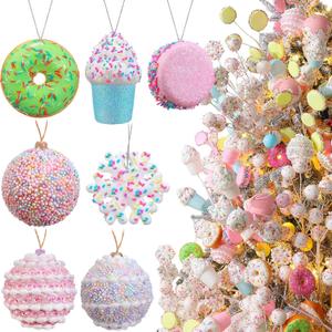 Simgoing 21 Pcs Candy Christmas Tree Ornaments Pastel Decorations Set New Cute Hanging Decor Doughnut Candy Ball Snowflake Macaron Cookies Cupcake Dessert Pendant for Shop Baby Shower Home Xmas Party
