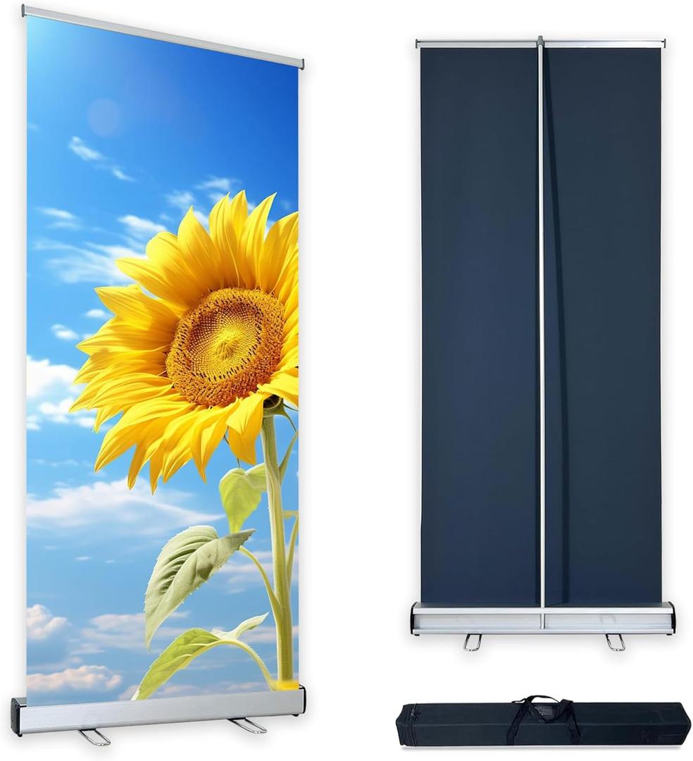 Retractable Roll Up Banner Stand - 33"x80" Heavy Duty Adjustable Display with Carrying Bag, Perfect for Trade Shows, Conferences, Events & Promotions - Easy Setup, Reusable Banner Holder (1)