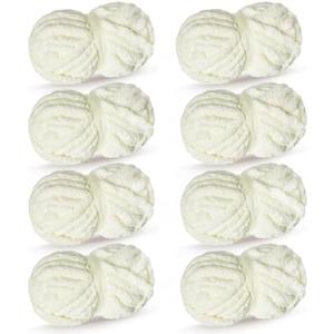 CAHOVY Milk White Chunky Chenille Yarn for Crocheting Bulky Thick Fluffy Yarn for Knitting,Super Bulky Hand Blanket, Soft Plush Yarn Crochet Carpet/Scarf/Cushion/ 8 Jumbo Pack(63.76oz/197.68yd