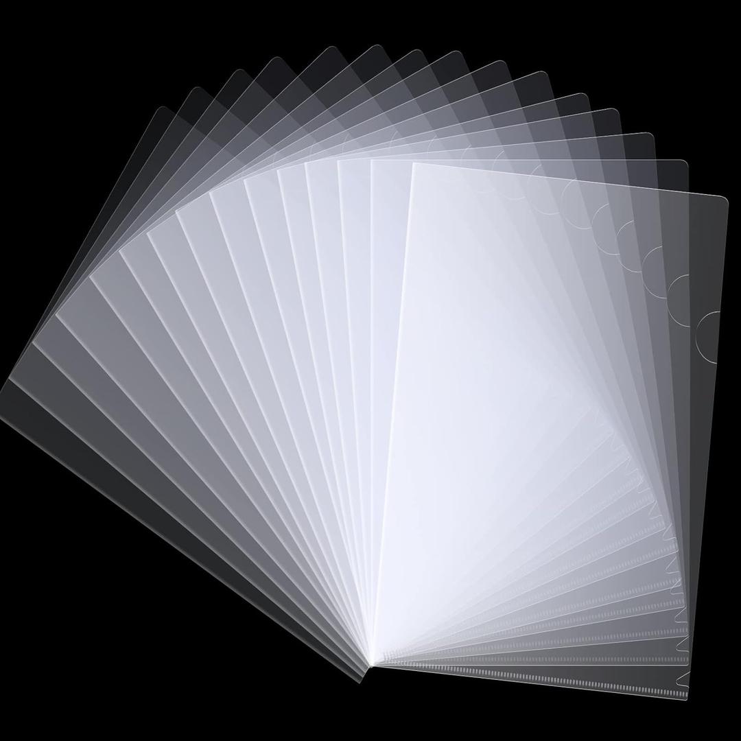 100 Pcs Clear Document Folder Project Pocket for US Letter / A4 Size - Transparent L-Type Plastic Folder