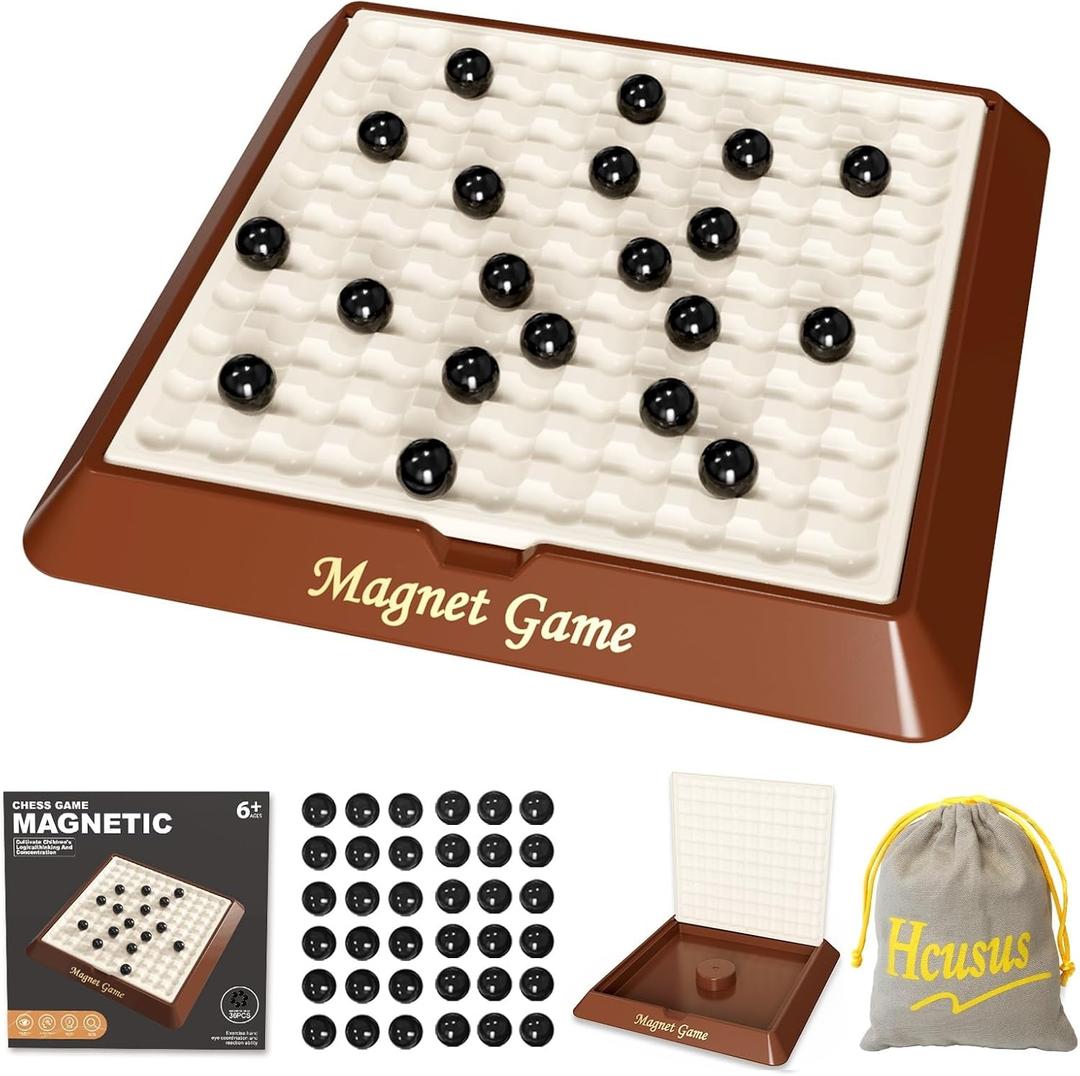 Magnet Game, Board Games for Adults and Kids with Storage Board, Magnetic Games with Stones, Magnetic Chess for Family Game Night, 24 Players