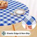 misaya Round Fitted Tablecloth with Elastic Edge, Buffalo Plaid Waterproof Vinyl Flannel Backed Table Cloth Cover Fits 45"-56" Round Tables for Dinner, Outdoor, Picnic, Blue White Check