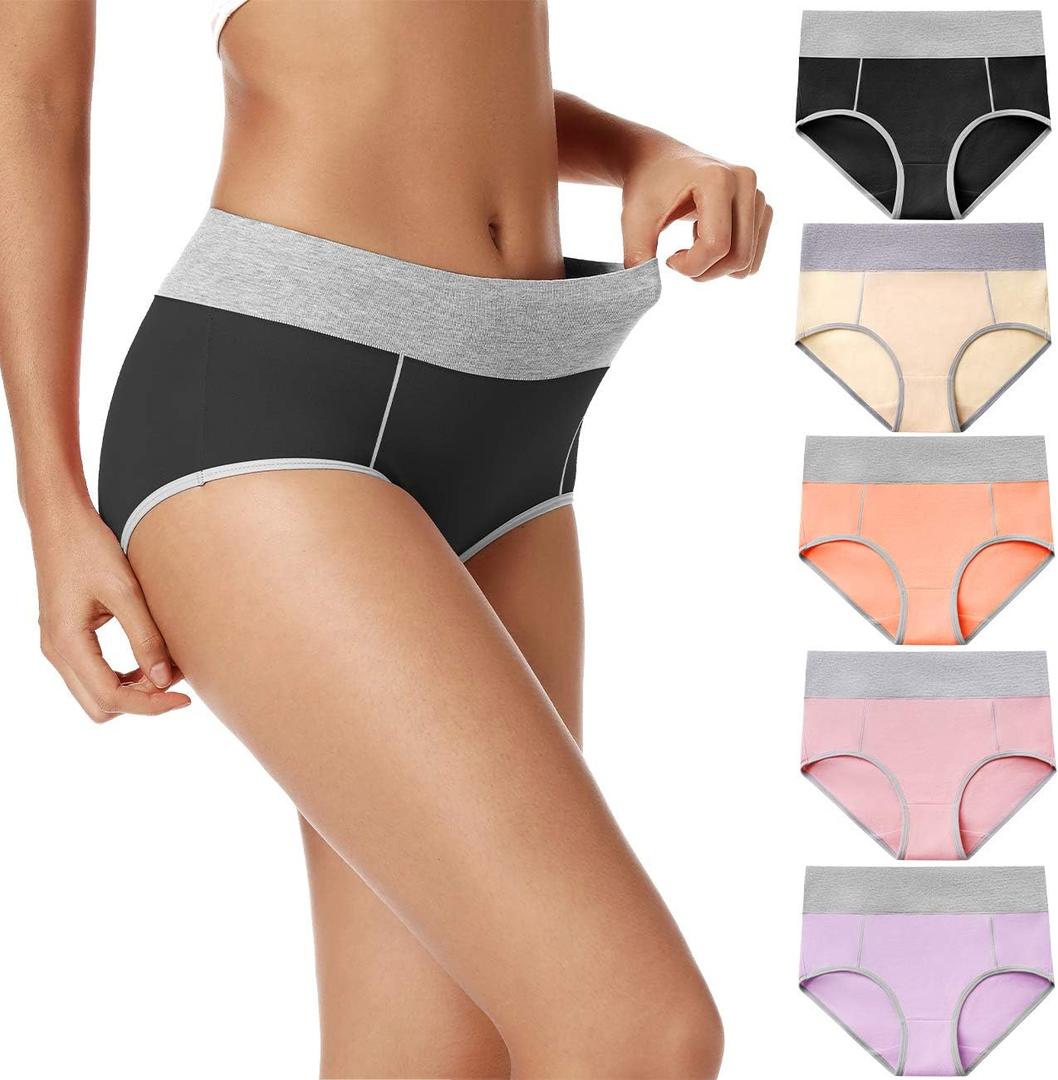 POKARLA Womens Cotton Underwear High Waist Full Coverage Briefs Soft Breathable Postpartum Panties Stretch Underpants (X-Large, Multicolored-5pack)