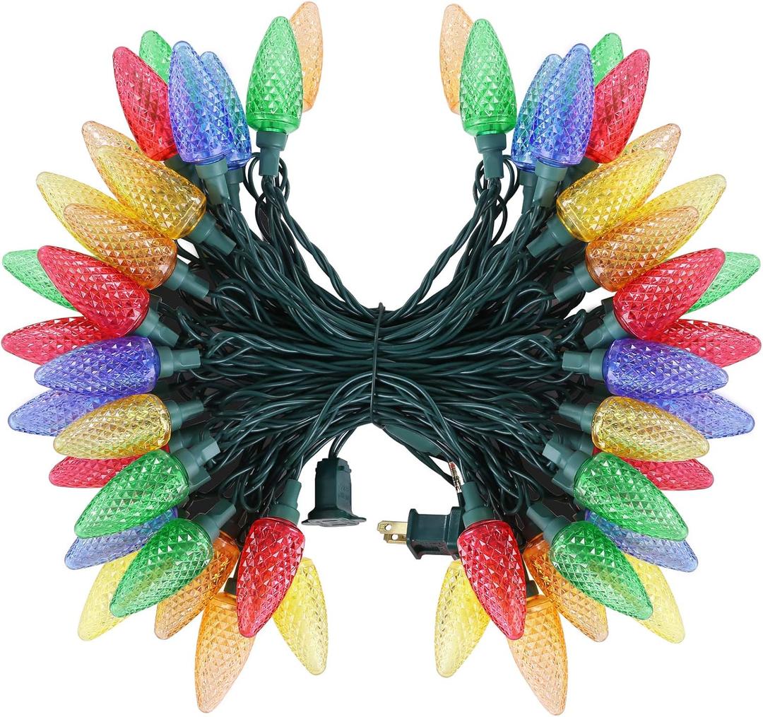 DEWENWILS C9 Multicolor LED Christmas Lights, 33.3ft 50LED Outdoor String Lights for House, Waterproof, Extendable Strawberry Bulb Light for Xmas Tree, Patio, Garden, Yard, Porch, UL Listed