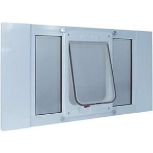 Ideal Pet Products Aluminum Sash Window Pet Door, Adjustable to Fit Window Widths from 23" to 28", Chubby Kat 7-1/2 x 10-1/2 Flap Size