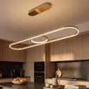 Modern LED Pendant Lights, Dimmable Linear Ring LED Chandelier Lighting, Chrome & Gold Dining Room Hanging Light Fixtures Kitchen Island Pendant Light for Dining Table (Golden 59'' (150CM))