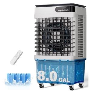 Uthfy Swamp Cooler, 2500 CFM Evaporative Air Cooler with 8.0 Gal Water Tank, 120° Oscillation, 3 Modes, 12 H Timer, Remote, 4 Ice Packs, Portable Air Conditioner for Indoor（36 Inch）