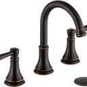 TimeArrow Oil Rubbed Bronze 8 Inch Widespread Bathroom Sink Faucet 3 Holes with Pop-Up Drain, 2 Handle Modern Bathroom/Vanity/Lavatory Faucet with Brass 360 Swivel Spout, TAF830Y-ORB