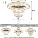 HAIXIANG Crystal Glam Chandelier LED Ceiling Light Dining Bedroom Interior Lighting Fixtures Remote Dimmable Ceiling Chandeliers 24 Inches Silver Light