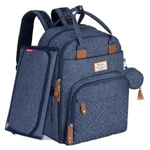 RUVALINO Diaper Bag Backpack-Travel Baby Bag with Changing Pad, Navy Blue