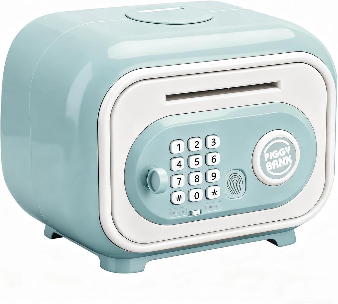 Children's Piggy Bank, Fingerprint Password Electronic Savings Box, Mini ATM Piggy Bank Toy Gifts for 3 4 5 6 7 8 9 10 11 12 Year Old Boys Girls (Green)