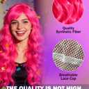 Long Curly Wig with Heart Sunglasses and Hair Cap Set of 4 | Colorful Colored Party Wigs Funny Costume Hairpieces for Cosplay