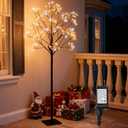 4.9 FT Christmas Outdoor Artificial Tree with Fairy Lights - 216 LED Pre Lit Christmas Decoration Tree Lights with Timer,Includes14 LED Flashing Bulb,for Holiday Displays (Warm White+Cool White)