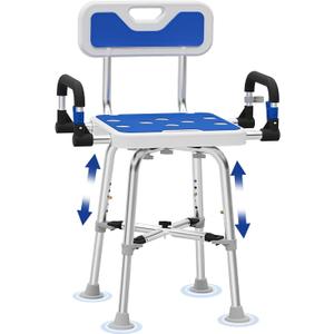 Shower Chair for Seniors Elderly Handicap Disabled Or Bariatric Adults, Heavy Duty 500 Lbs,Bench Seat for Inside Shower Stall and Bathroom Bath Tub with Arms and Back Adjustable Stool Chairs (1-1)