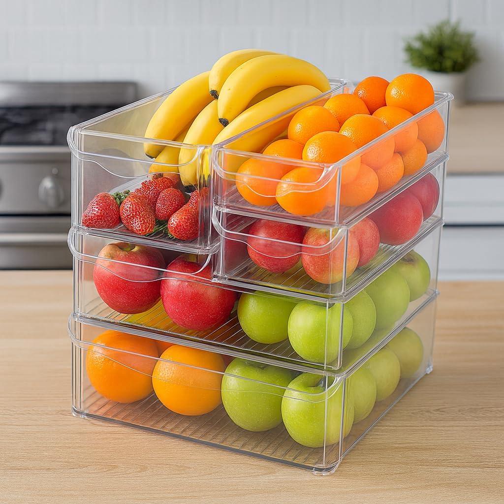 Clear Refrigerator Organizer Bins  Stackable Fridge Storage Containers for Kitchen, Pantry & Freezer  BPA Free Acrylic Baskets (5-Piece Set)